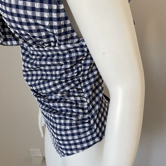 NWT J.Crew Gingham Ruched Ruffle One-Piece Swimsuit Womens Size 12 Blue White - Picture 6 of 12